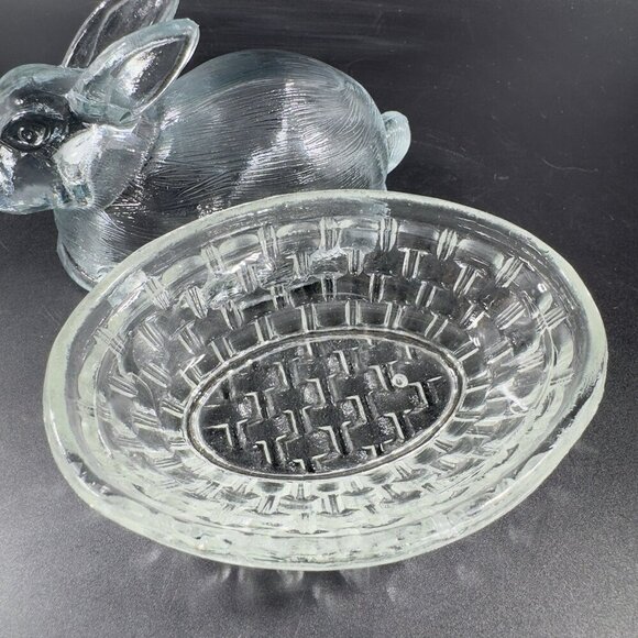 Clear Glass Bunny On A Nest Covered Dish Container Jar Box Storage Glass Box - Picture 6 of 13